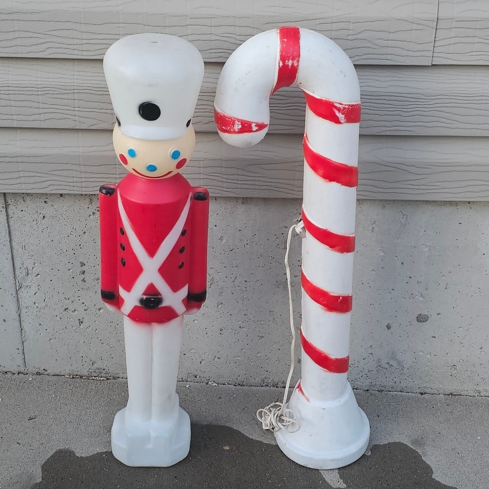 Vintage Empire 30.5" Lighted Soldier and candy cane‎ Blow Mold Christmas Decor